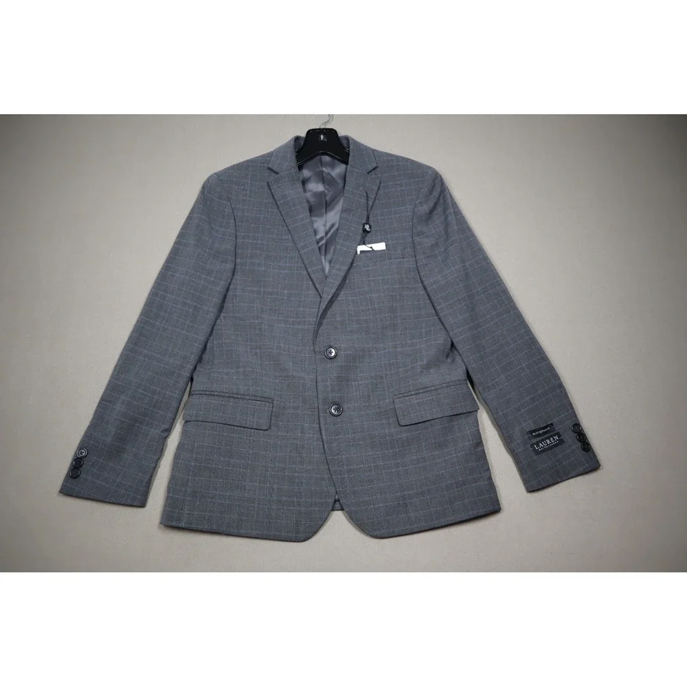 Lauren Ralph Lauren‎ Boys Husky Plaid Classic Sport Blazer Coat Gray - Size 14H
